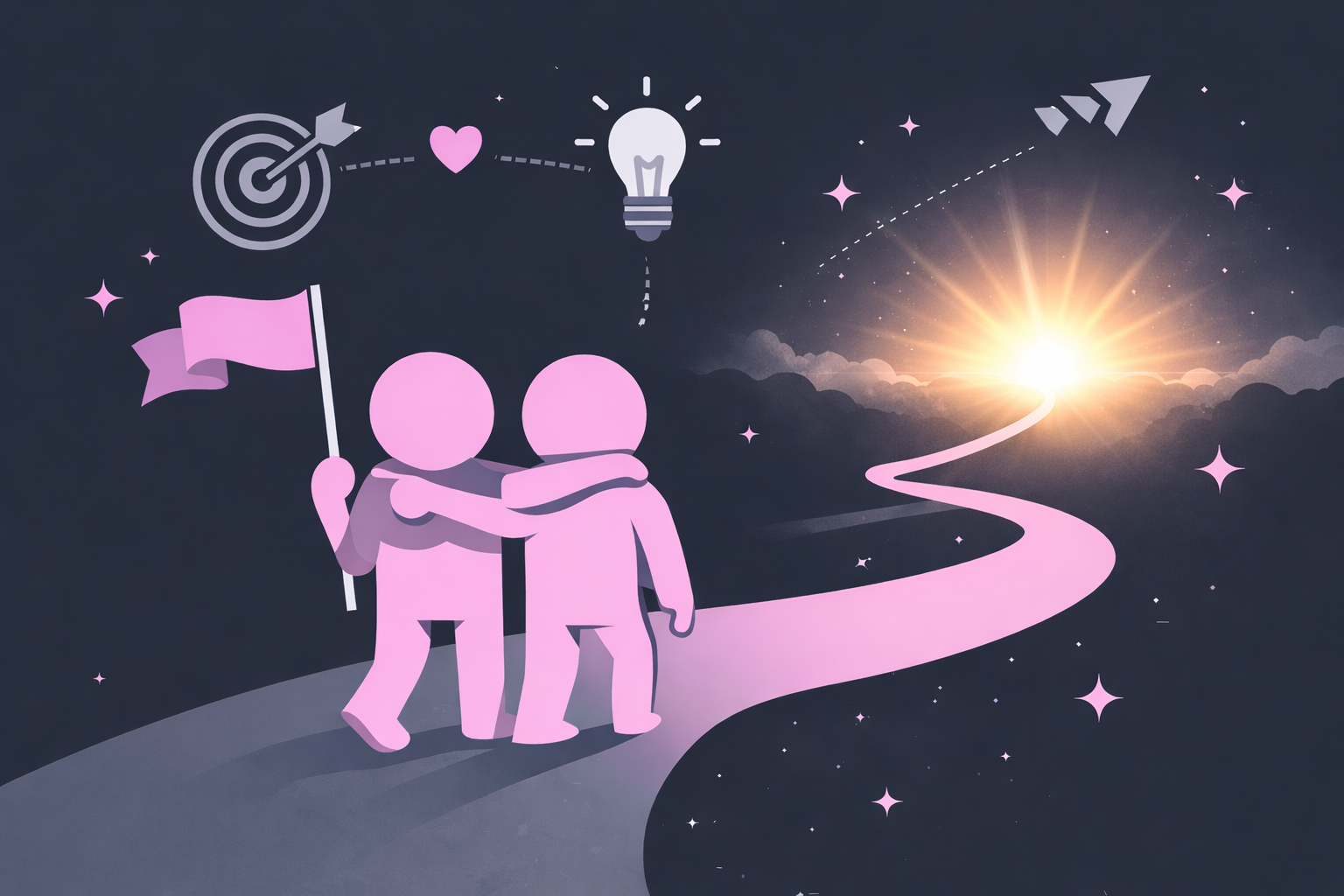 Black and white illustration featuring a single light source ahead, representing intention and a deliberate step into 2026